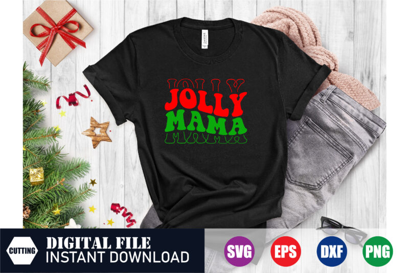 Jolly Mama T-shirt, Jolly Mama Wave Design, Mama Wave, Funny Svg, Mama T-shirt, Funny Mama, holly jolly, christmas 2023, tshirts, svg design