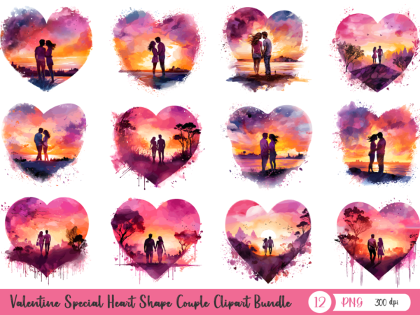 Valentine special heart shape couple clipart bundle, valentine shirts t shirt vector art