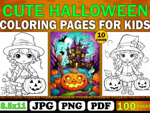 Cute halloween coloring book for kid 10 t shirt vector file