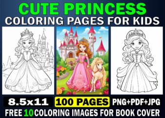 Cute Princess Coloring Page For Kids 2 t shirt vector file