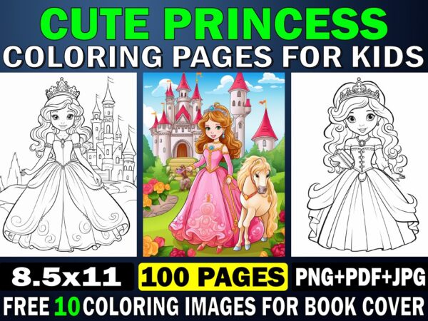 Cute princess coloring page for kids 2 t shirt vector file