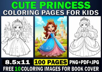 Cute Princess Coloring Page For Kids 3 t shirt vector file