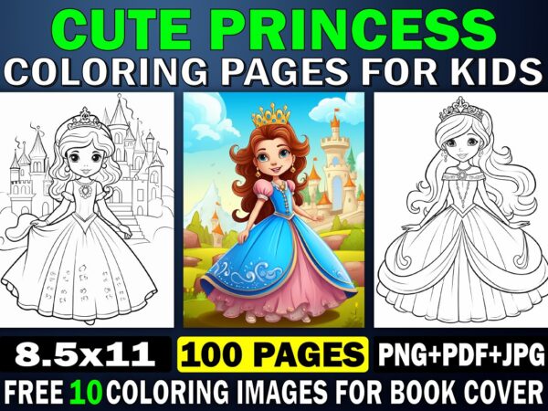 Cute princess coloring page for kids 3 t shirt vector file