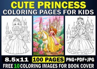 Cute Princess Coloring Page For Kids 4 t shirt vector file