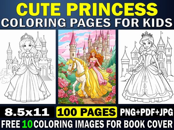 Cute princess coloring page for kids 4 t shirt vector file