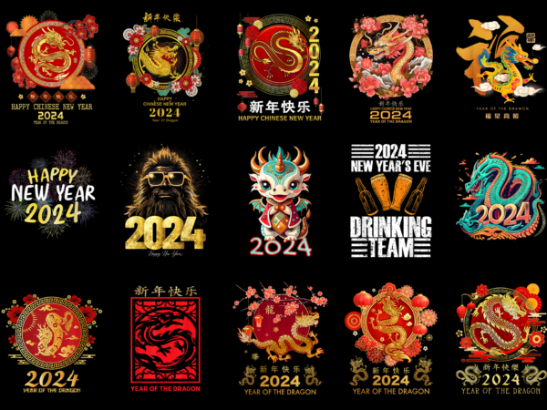 15 new year 2024 shirt designs bundle for commercial use part 1, new year 2024 t-shirt, new year 2024 png file, new year 2024 digital file,