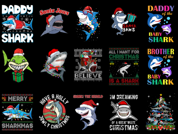 15 christmas shark shirt designs bundle for commercial use part 1, christmas shark t-shirt, christmas shark png file, christmas shark digita