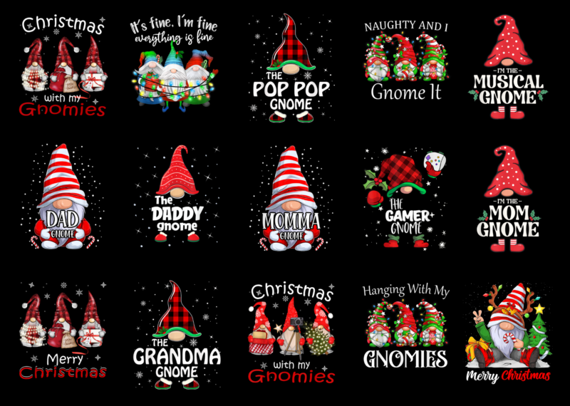 15 Christmas Gnome Shirt Designs Bundle For Commercial Use Part 1, Christmas Gnome T-shirt, Christmas Gnome png file, Christmas Gnome digita