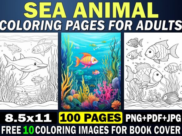 Sea animal coloring pages for adults 1 t shirt template vector