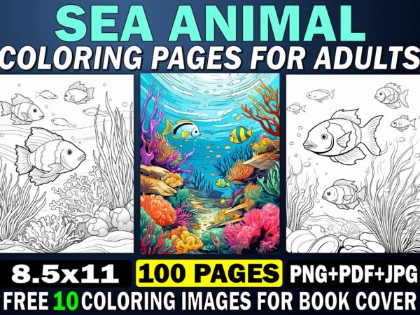Sea animal coloring pages for adults 2 t shirt template vector