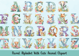 Floral Alphabet With Cute Animal Sublimation Bundle, Floral Alphabet Shirt