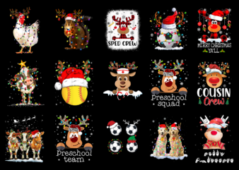 15 Reindeer Santa Hat Christmas Shirt Designs Bundle For Commercial Use Part 1, Reindeer Santa Hat Christmas T-shirt, Reindeer Santa Hat Chr