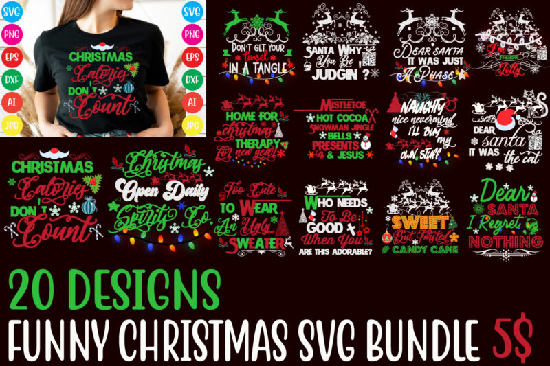 Christmas T-shirt Bundle ,60 Designs On sell Designs, Big Sell Designs,Christmas Vector T-Shirt Design ,