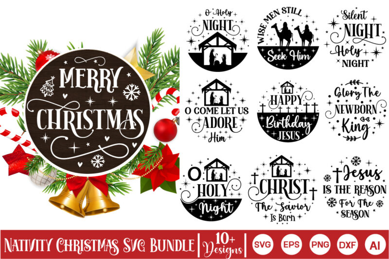 Nativity Christmas Svg Bundle, Christian Round Ornaments, Nativity Christmas T-Shirt Bundle, Dog Christmas Round SVG, Dog Christmas SVG, Dog