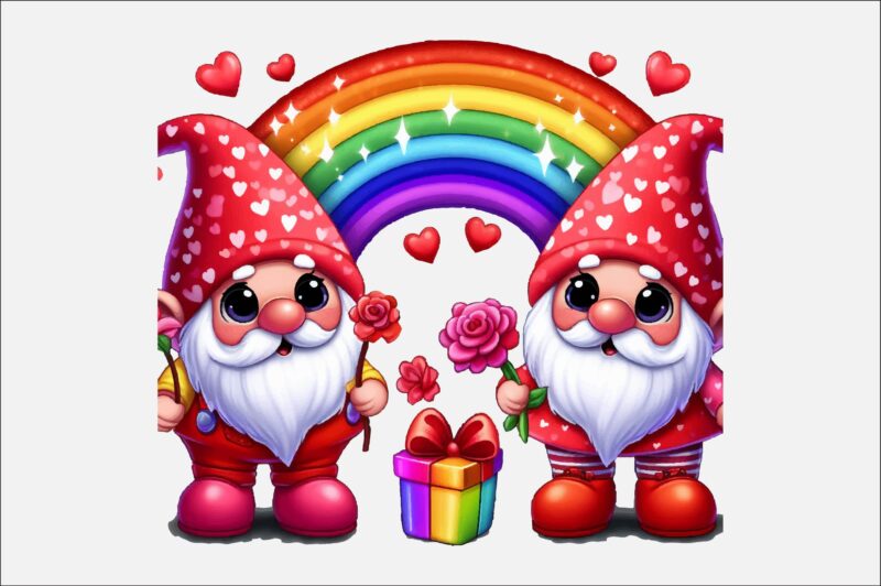 Gnome Valentines Day Rainbow PNG Bundle