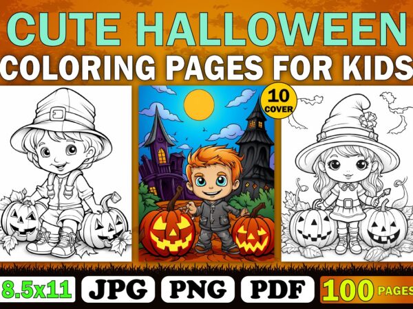 Cute halloween coloring book for kid 6 t shirt vector file