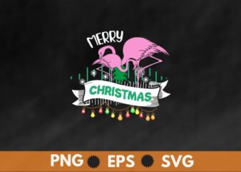 Happy christmas Flamingo Christmas Tree Xmas Light Merry Christmas T-Shirt design vector, christmas, flamingo, tree, merry, tee, xmas,