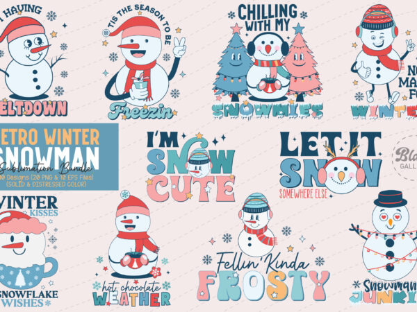 Retro winter snowman sublimation bundle t shirt design online
