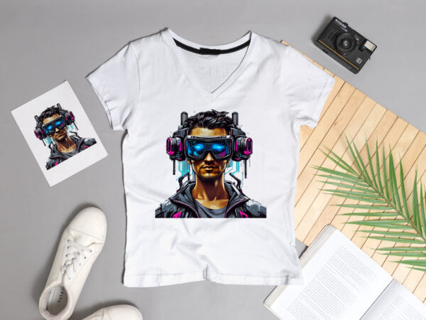Boy with vr headset glasses t-shirt