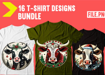 Vintage Christmas Cow T-shirt Bundle,16 Designs,Christmas Cow Tag Earrings Png Bundle, Christmas Cow PNG, Christmas Cow Tag Earring, Cow Sho