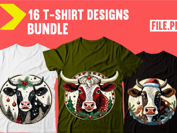 Vintage christmas cow t-shirt bundle,16 designs,christmas cow tag earrings png bundle, christmas cow png, christmas cow tag earring, cow sho