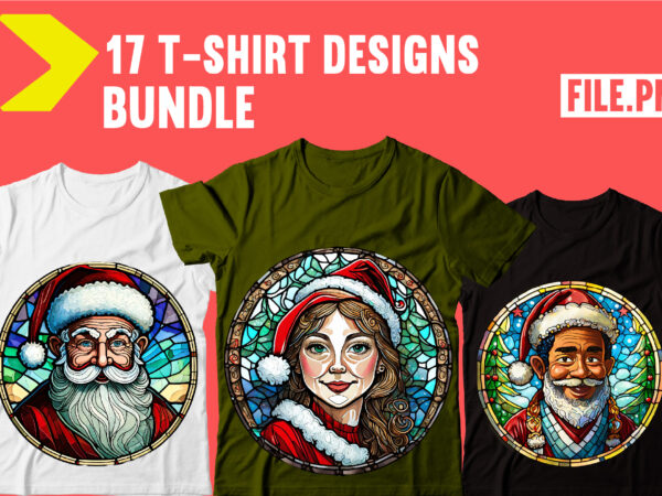 Stained glass santa t-shirt bundle,17 designs,santa cluase junk journal pages, junk journal ephemera, vintage christmas, commercial use,
