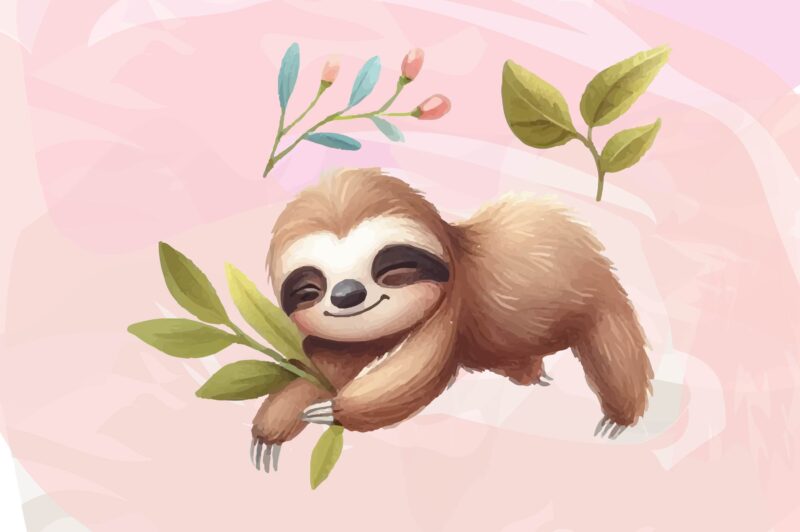 Sloth Animals Watercolor PNG Clipart