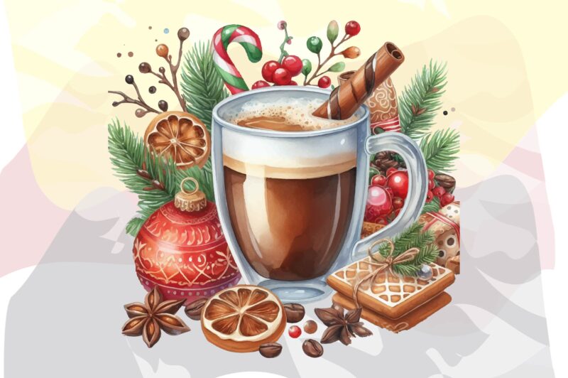 Watercolor Christmas Coffee PNG Sublimation Bundle