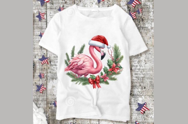 Watercolor Flamingo Christmas PNG Sublimation Bundle