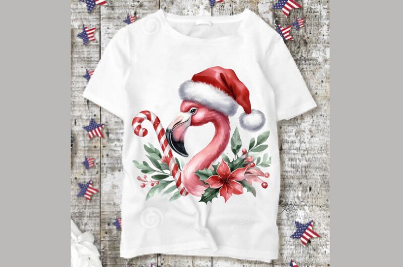 Watercolor Flamingo Christmas PNG Sublimation Bundle