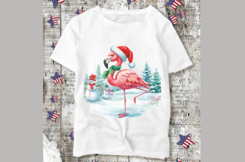 Watercolor Flamingo Christmas PNG Sublimation Bundle