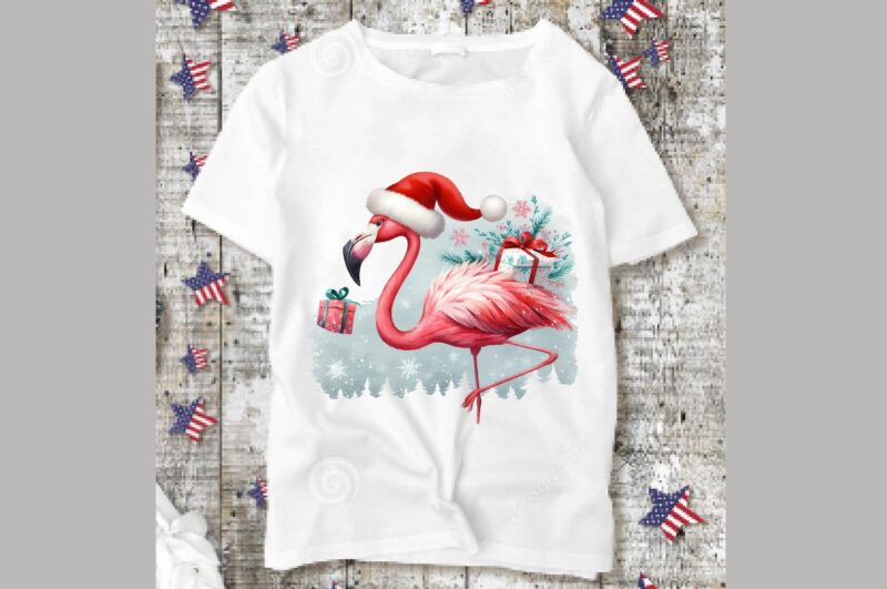 Watercolor Flamingo Christmas PNG Sublimation Bundle