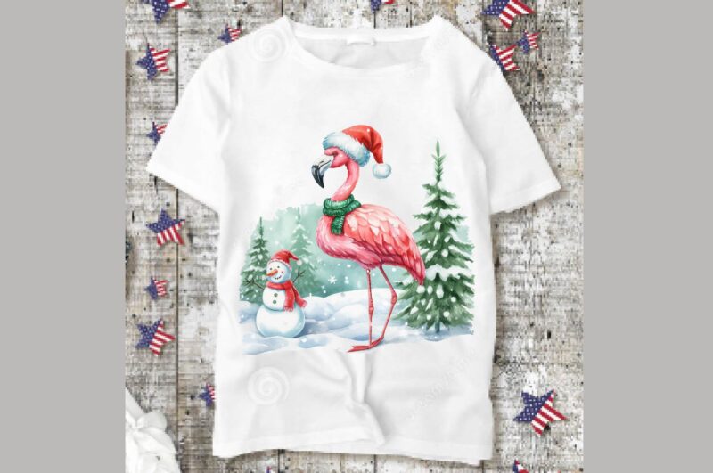 Watercolor Flamingo Christmas PNG Sublimation Bundle