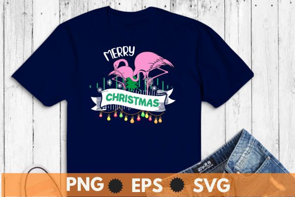 Happy christmas Flamingo Christmas Tree Xmas Light Merry Christmas T-Shirt design vector, christmas, flamingo, tree, merry, tee, xmas,