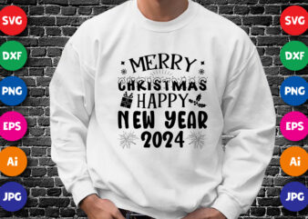 Merry Christmas happy new year 2024 t shirt designs for sale