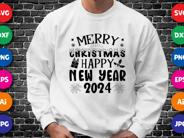 Merry christmas happy new year 2024 t shirt designs for sale