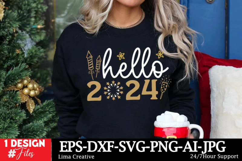 Hello 2024 SVG Cut File ,New Year Sublimation, Happy New Year SVG Design,New Year Sublimation PNG