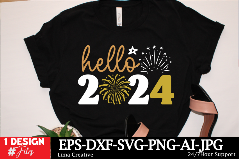 Hello 2024 SVG Cut File ,New Year Sublimation, Happy New Year SVG Design,New Year Sublimation PNG