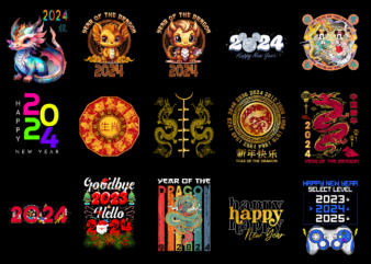 15 New Year 2024 Shirt Designs Bundle For Commercial Use Part 2, New Year 2024 T-shirt, New Year 2024 png file, New Year 2024 digital file,