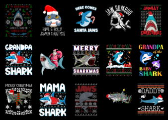 15 Christmas Shark Shirt Designs Bundle For Commercial Use Part 2, Christmas Shark T-shirt, Christmas Shark png file, Christmas Shark digita