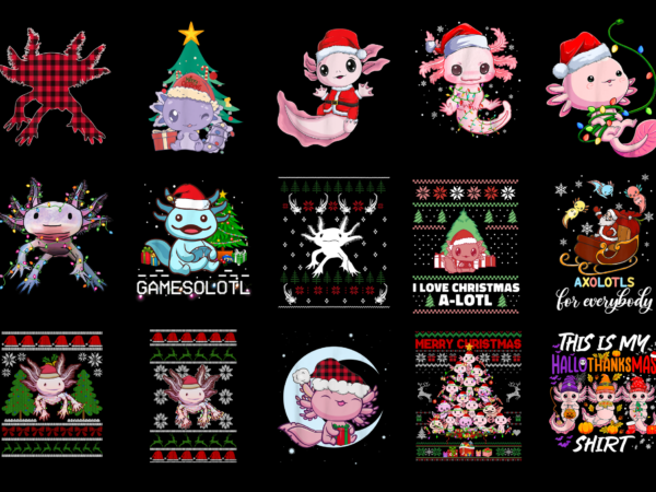 15 christmas axolotl shirt designs bundle for commercial use part 2, christmas axolotl t-shirt, christmas axolotl png file, christmas axolot