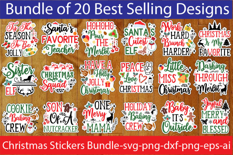 Christmas Stickers Bundle,Christmas T-Shirt Bundle , On sell Designs, Big Sell Designs,Christmas Vector T-Shirt Design , Santa Vector T-Shir