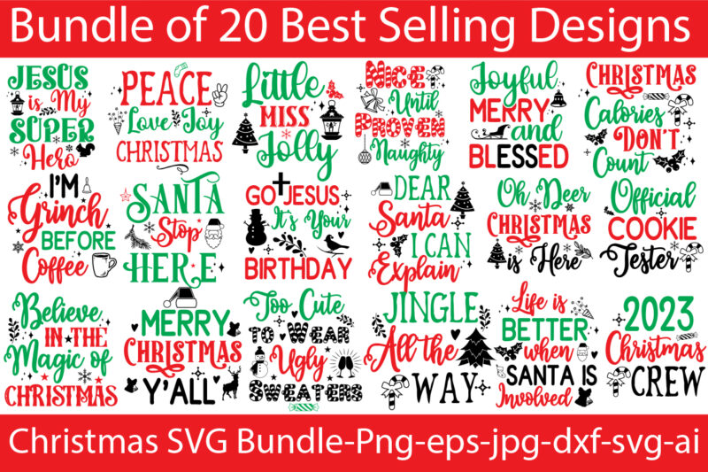2023 Christmas T-shirt Bundle , 20 Designs ,On sell Designs, Big Sell Designs,Christmas Vector T-Shirt Design , Santa Vector T-Shir
