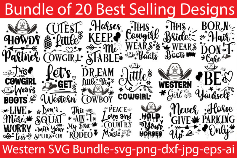 Western T-shirt Bundle,20 Designs,on sell Designs,Cowgirl Svg Png Bundle,PNG T-shirt Bundle,T-shirt Designs