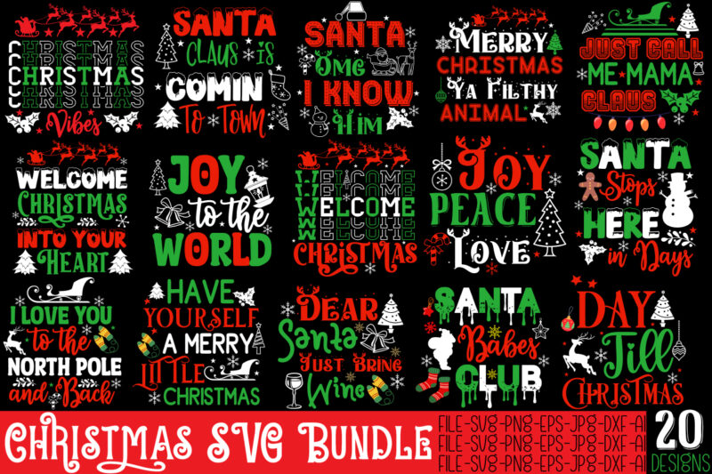 Christmas T-shirt Bundle , On sell Designs, Big Sell Designs,Christmas Vector T-Shirt Design , Santa Vector T-Shir