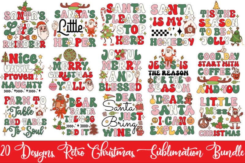 Retro Christmas PNG Sublimation Bundle,20 Designs,on Sell Design,Big Sell Design,Png Bundle,Christmas T-shirt Designs