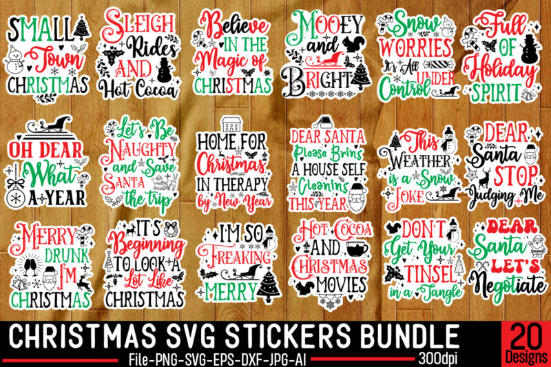 Christmas Sticker Designs Bundle, 20 Designs,On Sell Designs,Christmas Designs Bundle,Christmas SVG Design, Christmas Tree Bundle, Christmas