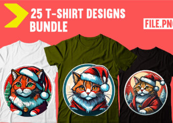 Christmas Cat T-shirt Bundle,25 Designs T-shirt Design,Cat t shirt after surgery, t-shirt graphics ,Cat t shirt amazon,Big Sell Designs