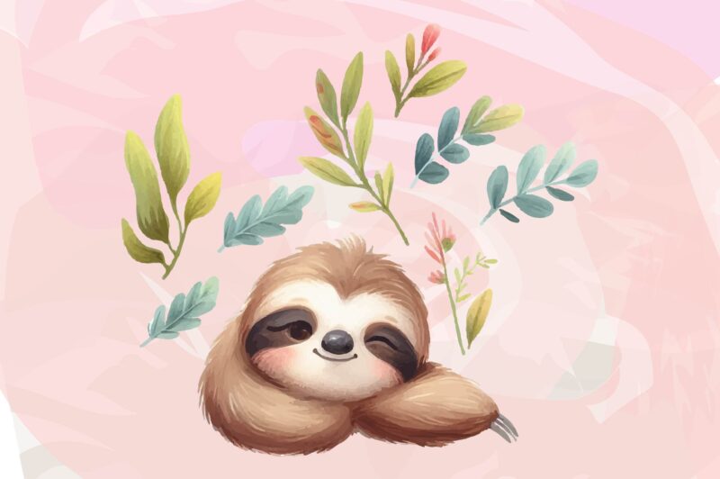 Sloth Animals Watercolor PNG Clipart