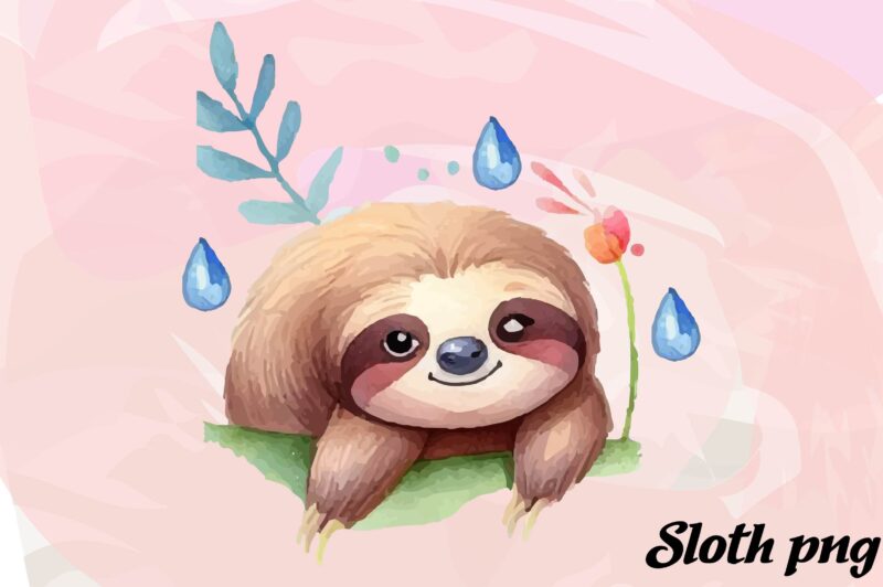 Sloth Animals Watercolor t-shirt design PNG Clipart